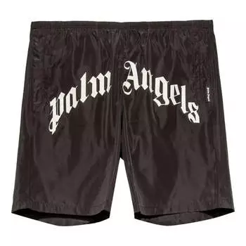 Спортивные шорты Palm Angels Curved Logo Swim Short 'Black White', черный