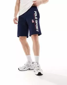 Спортивные шорты Polo Ralph Lauren Sport capsule с большим флагом и логотипом темно-синего цвета