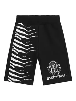 Спортивные шорты с зебровым принтом Roberto Cavalli Junior, черный