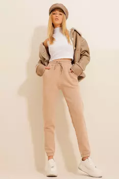 Спортивные штаны - Бежевые - Прямые Trend Alaat Stili, бежевый