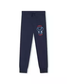 Спортивные штаны для мальчика с рисунком на штанине и кулиской Kenzo Kids, темно-синий