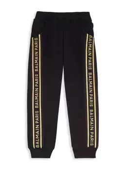 Спортивные штаны с логотипом для девочек Balmain, цвет black gold