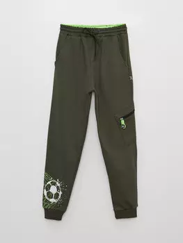 Спортивные штаны с принтом и эластичной резинкой на талии для мальчиков Ml Kids, хаки