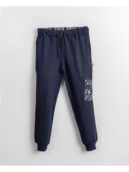 Спортивные штаны с принтом и эластичной резинкой на талии для мальчиков Ml Kids, темно-синий