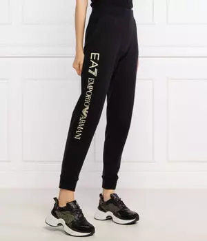 Спортивные штаны женские Ea7 с золотой надписью, черный
