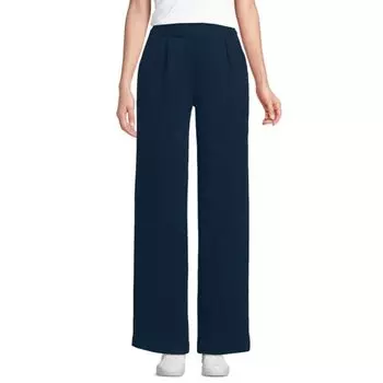 Спортивные трикотажные брюки Petite с высокой посадкой и складками. Широкие брюки. Lands' End, цвет radiant navy