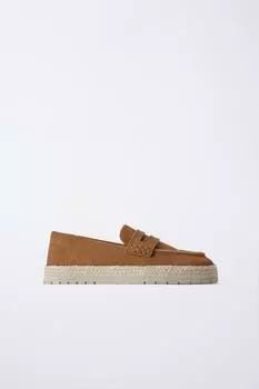 Спортивные замшевые мокасины с разрезом ZARA, цвет Brick
