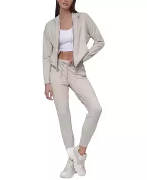 Спортивные женские джоггеры с высокой талией Slim из спейсдай-ткани DKNY, коричневый/бежевый