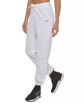 Спортивные женские спортивные штаны с металлическим логотипом и кулиской DKNY, белый
