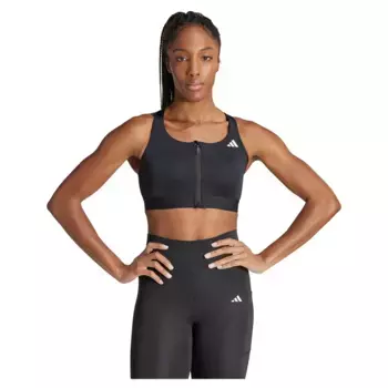 Спортивный бюстгальтер adidas Powerreact Zip Medium Impact Sports Bra, черный