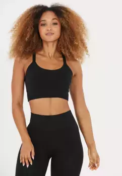 Спортивный бюстгальтер ATHLECIA Foan V2, бесшовный дизайн с функцией растягивания, черный