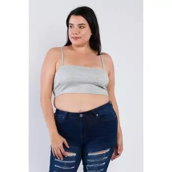 Спортивный бюстгальтер для отдыха размера плюс с открытой спиной в полоску и бретельками FASHNZFAB, серый