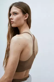 Спортивный бюстгальтер drymove бесшовный со средней поддержкой H&M, коричневый