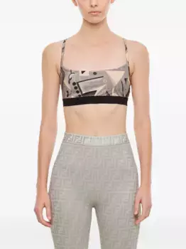 Спортивный бюстгальтер с абстрактным принтом FENDI, серый