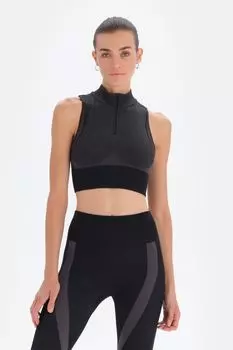 Спортивный бюстгальтер с короткой молнией Dagi, черный