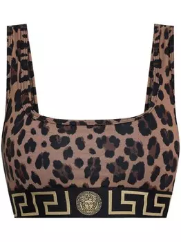 Спортивный бюстгальтер с логотипом на ленте Versace, коричневый