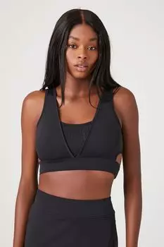 Спортивный бюстгальтер с перфорированным V-образным вырезом Forever 21, черный