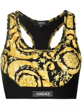 Спортивный бюстгальтер с принтом Barocco Versace, черный