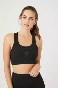 Спортивный бюстгальтер с сетчатыми вставками Forever 21, черный