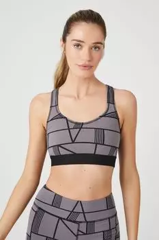 Спортивный бюстгальтер с вырезами с геопринтом Forever 21, черный