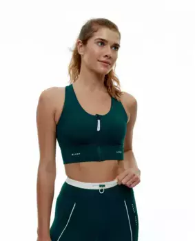 Спортивный бюстгальтер с высокой поддержкой на молнии спереди Black Limba, темно-зеленый