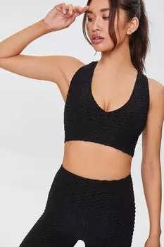 Спортивный бюстгальтер сотовой вязки Forever 21, черный