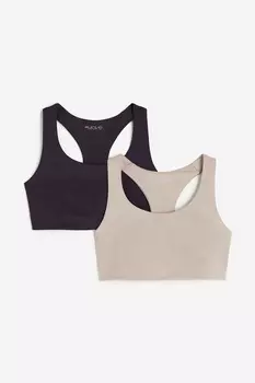 Спортивный бюстгальтер средней поддержки 2 шт. H&M, бежевый\темно-фиолетовый