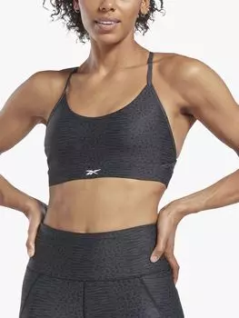 Спортивный бюстгальтер средней ударной нагрузки Reebok Lux с бретелями Modern Safari и принтом, черный