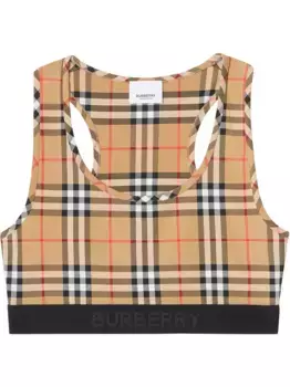 Спортивный бюстгальтер в клетку Vintage Check BURBERRY, коричневый