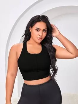 Спортивный бюстгальтер Yoga Basic Plus, застежка-молния, завязки сзади Shein, черный