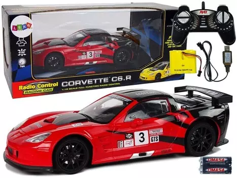 Спортивный гоночный автомобиль с дистанционным управлением 1:18 Corvette C6.R Красный 2,4 G с фарами Lean Toys