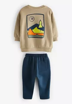 Спортивный костюм BACKPRINT AND JOGGERS SET Next, бежевый