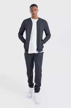 Спортивный костюм basic marl-бомбер на молнии Boohoo, угольный