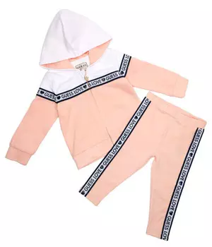 Спортивный костюм детский Guess с лампасами, розовый/белый