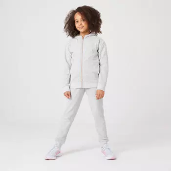Спортивный костюм детский теплый - 500 серый с золотистой молнией DOMYOS, серый