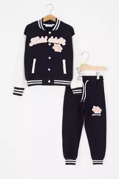 Спортивный костюм для девочек с курткой College College с вышивкой Black Star 16941 Damla Bebe