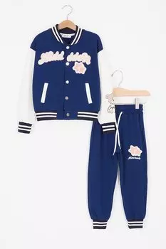 Спортивный костюм для девочек темно-синего цвета со звездами и вышивкой College Jacket 16940 Damla Bebe