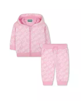 Спортивный костюм для девочки 100% хлопок с принтом монограммы Kenzo Kids, цвет Rosa