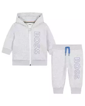 Спортивный костюм для мальчика на молнии и капюшоне BOSS Kidswear, светло-серый