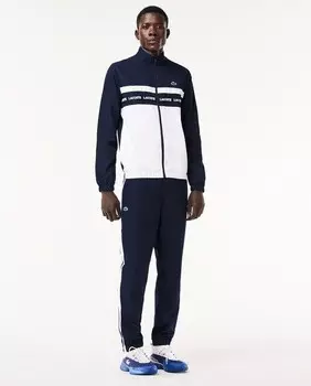 Спортивный костюм для тенниса с полоской и логотипом Lacoste, темно-синий