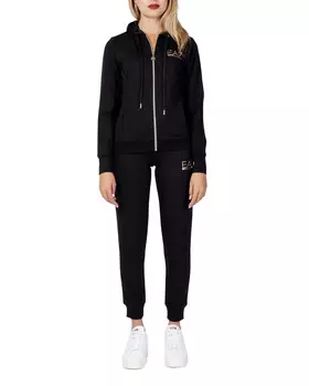 Спортивный костюм EA7 с золотым логотипом, черный