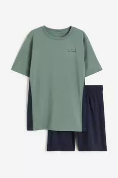 Спортивный костюм H&M Kids 2-piece DryMove, зеленый/темно-синий