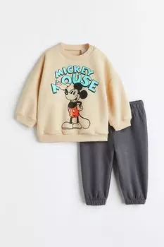 Спортивный костюм из 2 предметов H&amp;M, светло-бежевый/микки маус