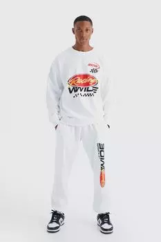 Спортивный костюм oversize racing moto sport Boohoo, белый