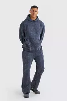 Спортивный костюм oversize с капюшоном и аппликациями raw Boohoo, угольный