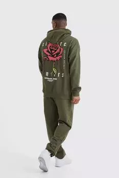 Спортивный костюм с капюшоном rose drip Boohoo, хаки