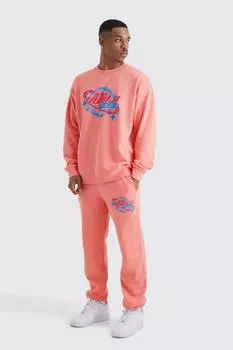Спортивный костюм с мировым графическим спортивным костюмом Boohoo, коралловый