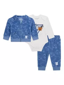 Спортивный костюм с рисунком плюшевого мишки (комплект из трех штук) Guess kids, синий