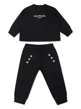 Спортивный костюм с вышитым логотипом Balmain Kids, черный