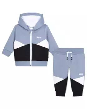 Спортивный костюм в стиле колор-блок для мальчика с капюшоном BOSS Kidswear, синий